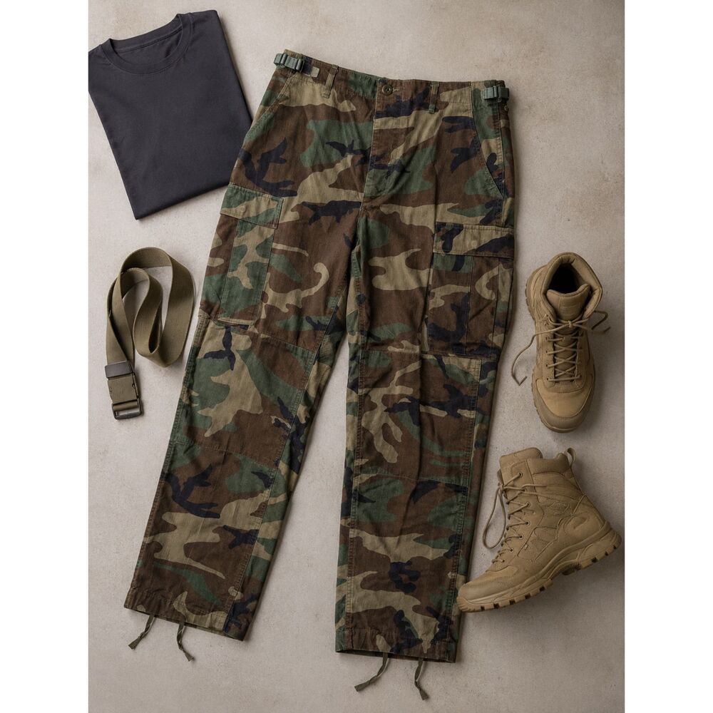 US Military Woodland Camo Cargo Pants Medium 31-35 Long Gorpcore Utility - Picture 13 of 13